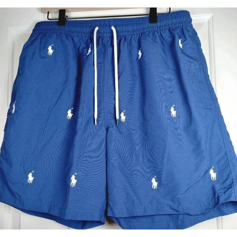 Polo Ralph Lauren Mens XL Blue Swim Trunks All Over Embroidered Pony Board Short